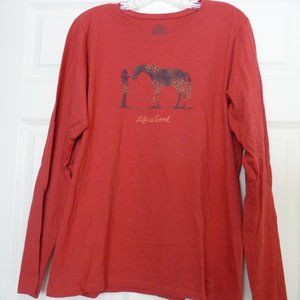 LIFE IS GOOD LONG SLEEVE GIRL WITH HORSE GRAPHIC TEE